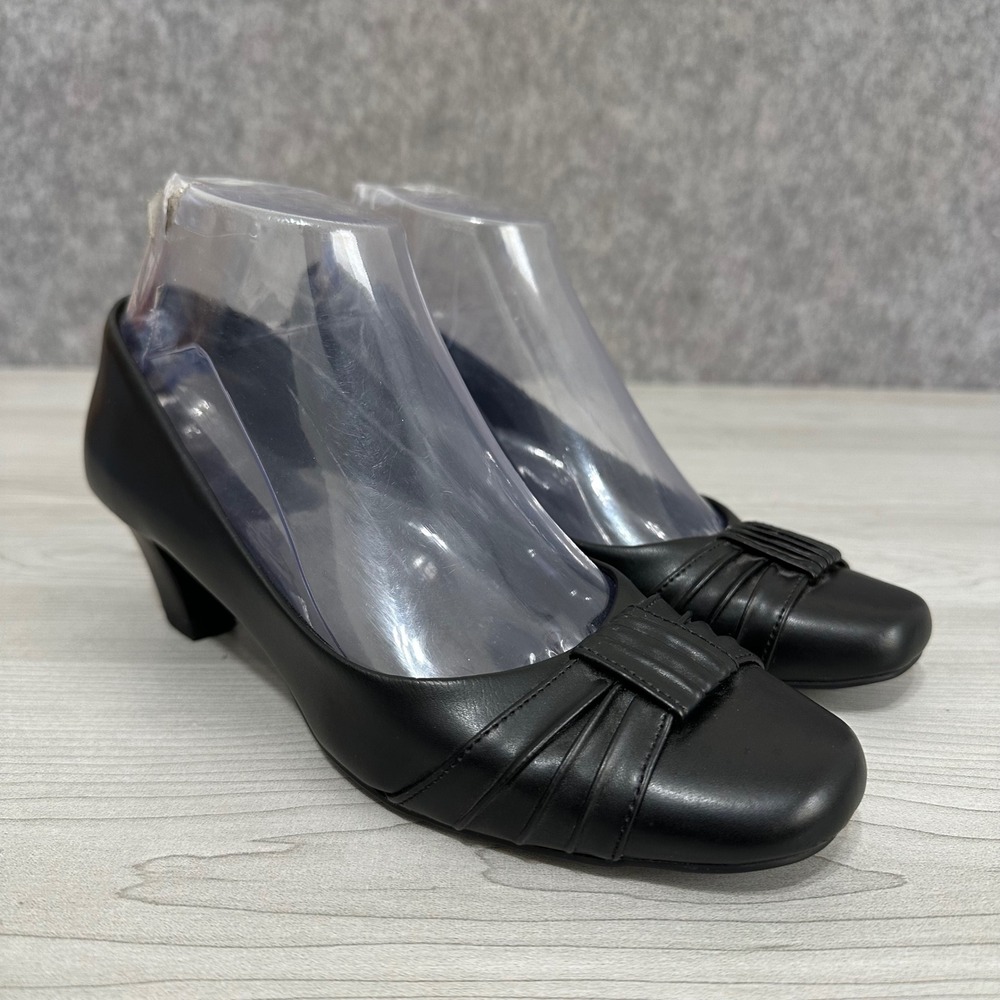Comfort Plus by Predictions Heels Womens 6.5 Blk Low Block Heel Pleated Toe Pump